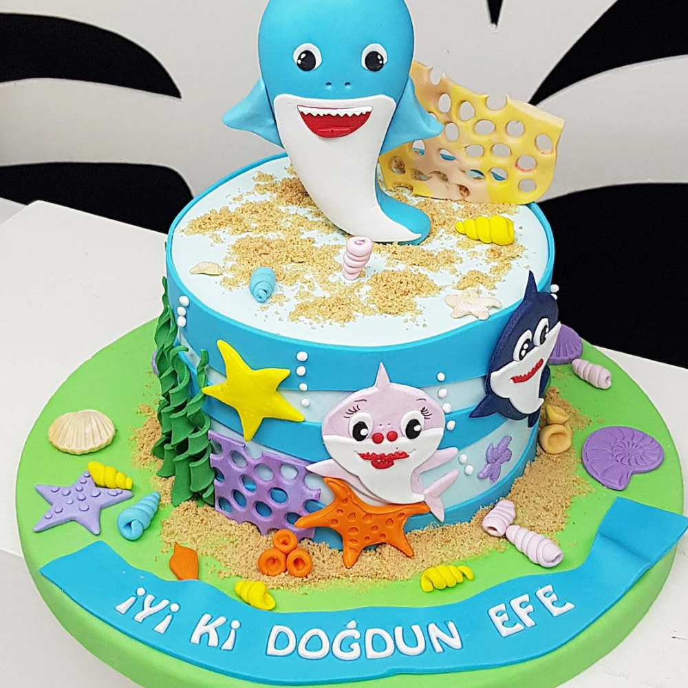 El Yapımı Premium - Baby Shark Doğum Günü Pastası ( Özel Teslimat)